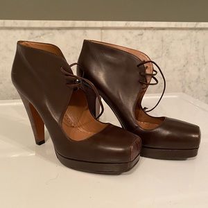 Alaia brown leather lace-up platform heels